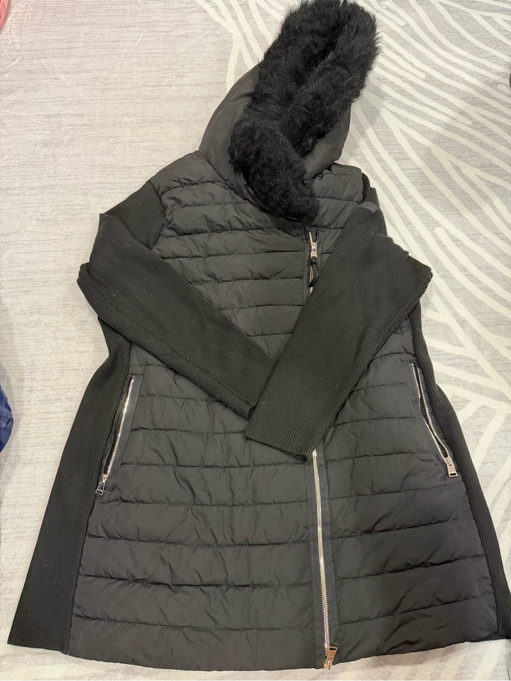 Calvin Klein Performance Black Quilted Hooded Puffer with Faux-Fur Trim